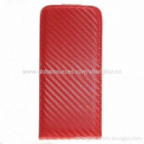 Carbon fiber leather case for iPhone 5/5S, open and close with magnet button